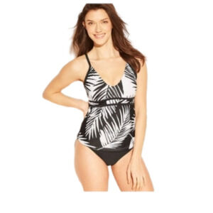 Kona Sol Tankini Swim Top Floral Black and White
